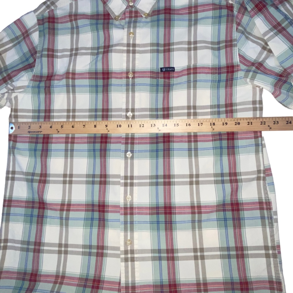 CHAPS Plaid Men’s Medium Button Down Shirt Cream Green Red Blue - Picture 3 of 11